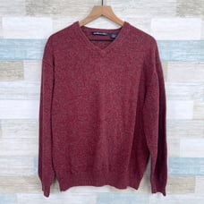 Northern Isles Marled V Neck Sweater Red Vintage Cotton Australia Mens Large