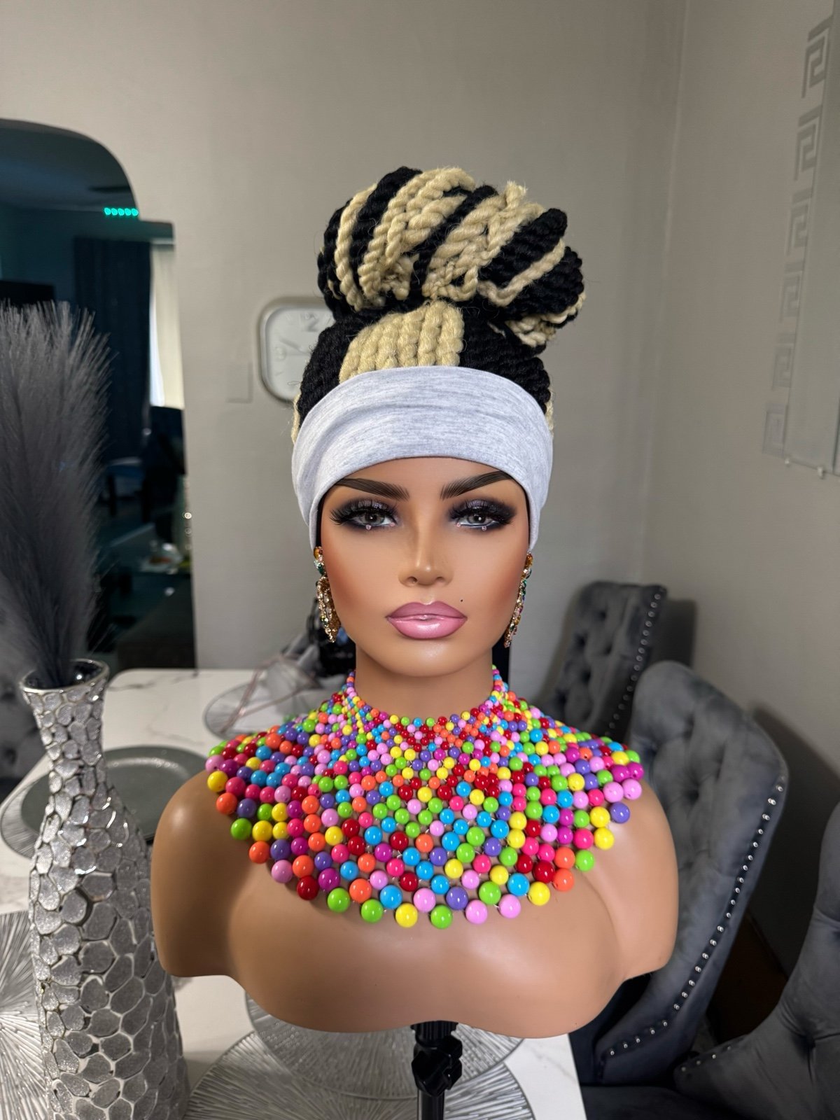 Headband updo bun braided wig