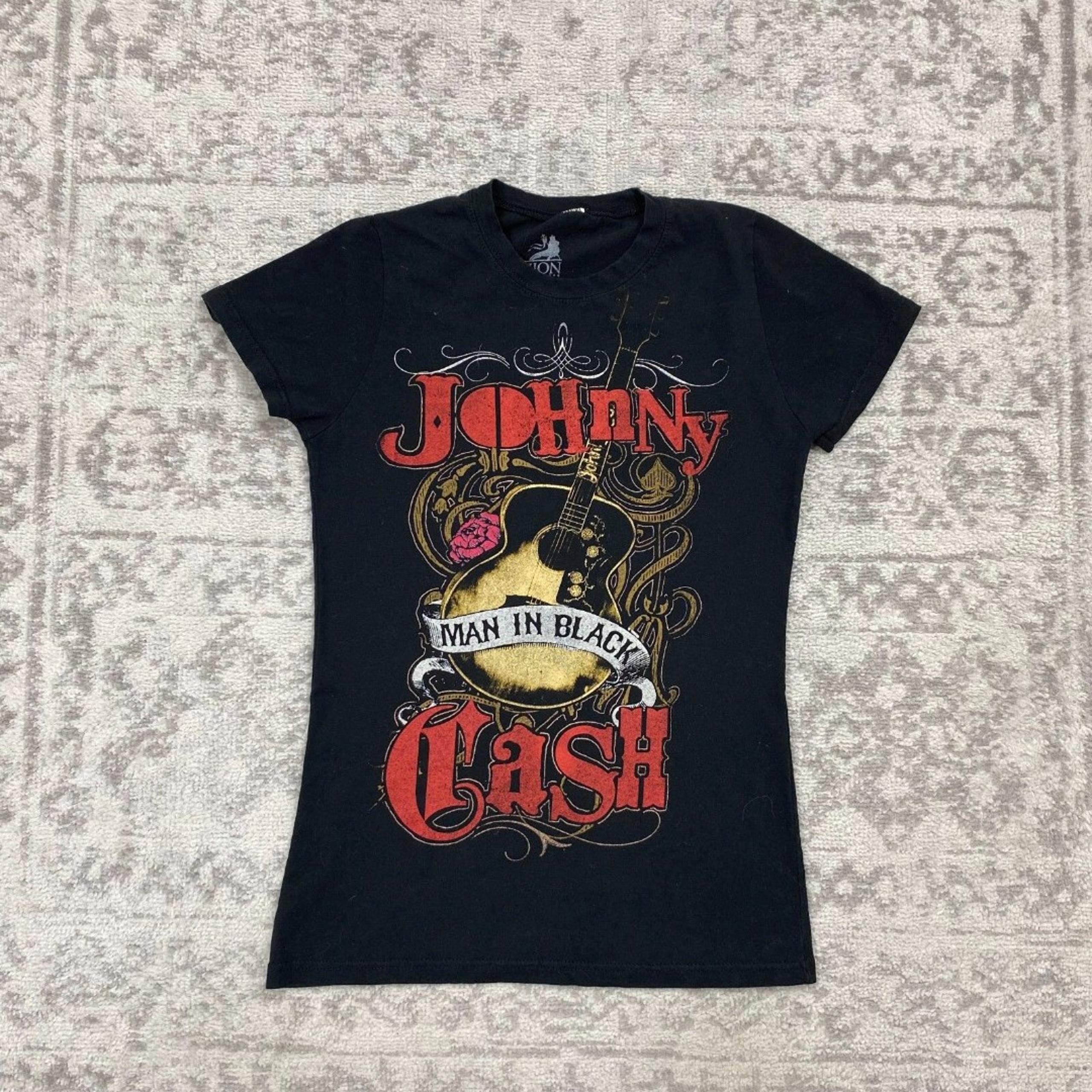 Johnny Cash T Shirt Women's Zion Rootswear Man In Black Shirt Size Large