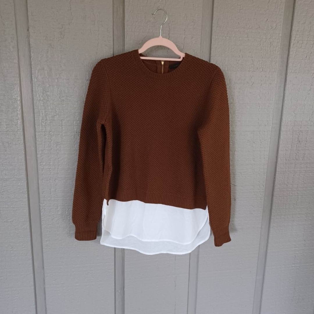 J Crew Women Mixed Media Wool Cotton Sweater Size S Preppy Long Sleeve Crew Neck