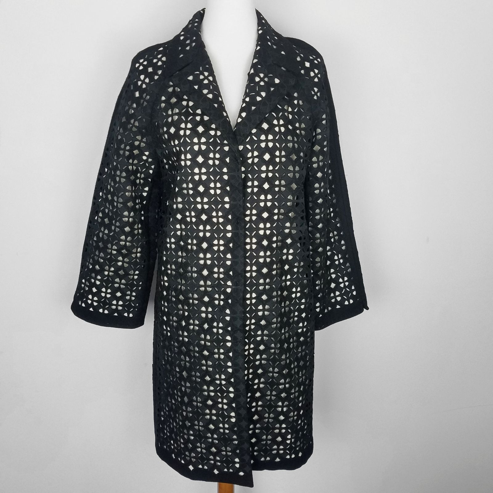 Elie Tahari Long Jacket Coat Eyelet Wool