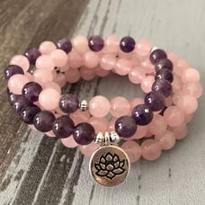 Rose Quartz 108 Beads Mala Prayer Amethyst Beads Healing Balance Necklace