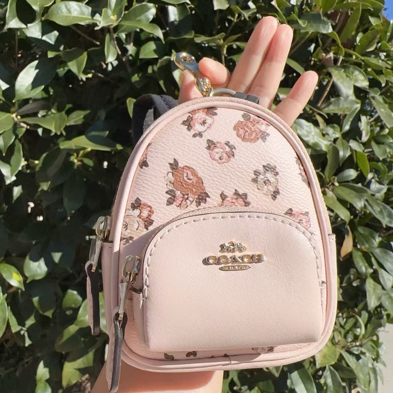 NWT Coach Mini Court Backpack Bag Charm With Rosette Print CAA68