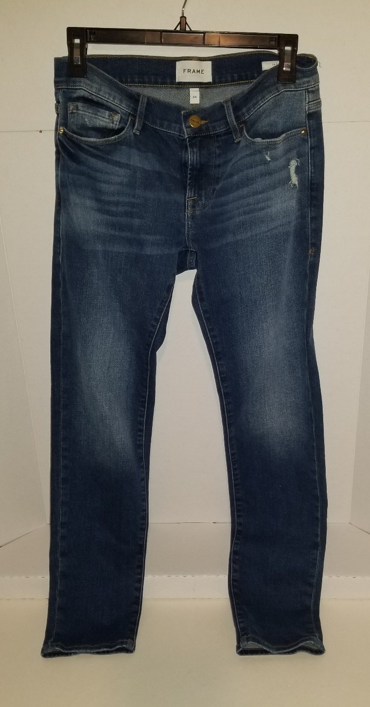 Size 24, Frame Women's Le Garcon Distressed Mid Rise BF Jeans