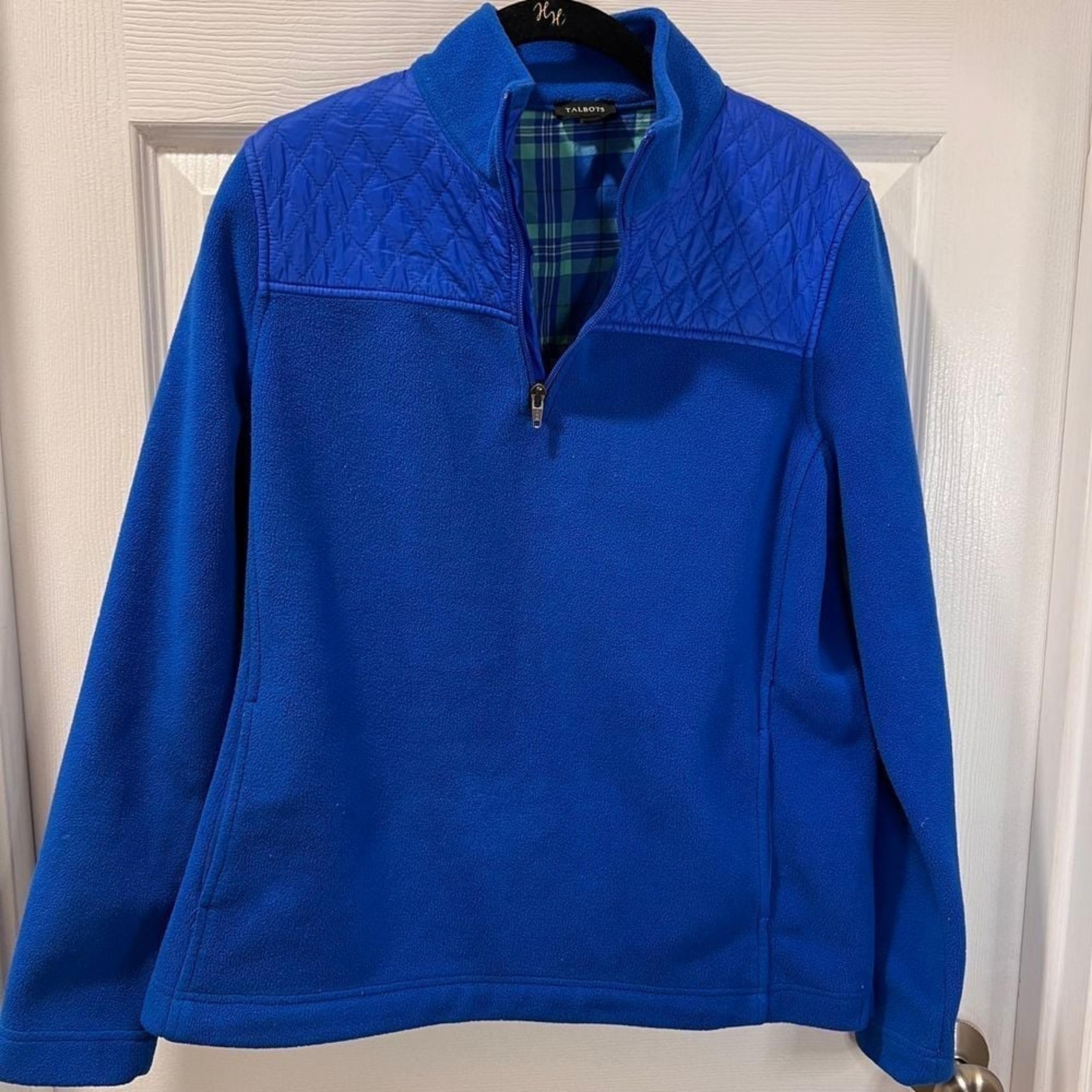 Talbots Royal Blue Quilted Fleece Quarter Zip Pullover