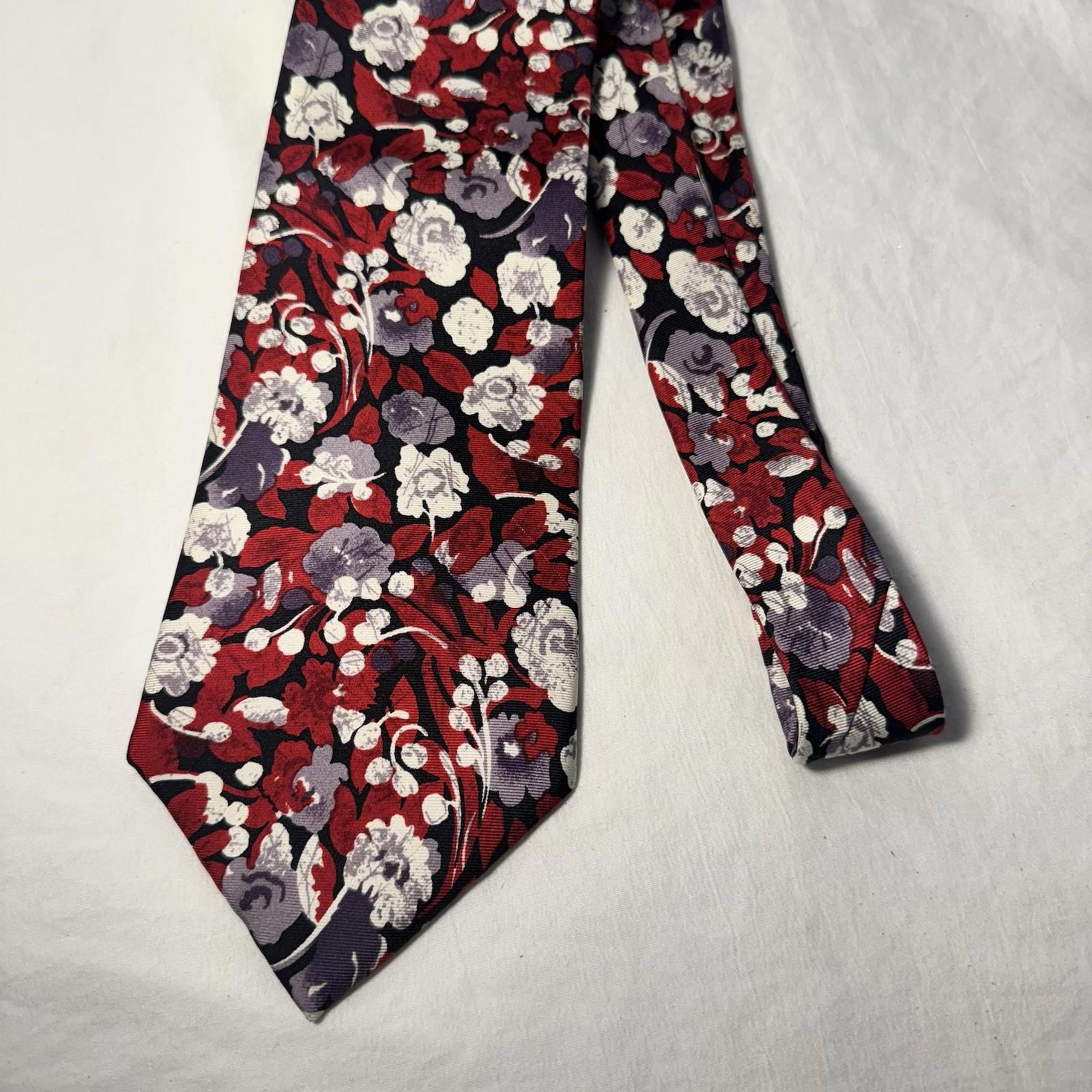 Vtg Christian Dior Monsieur Tie 100% Silk Necktie Made In USA Black Gray Red