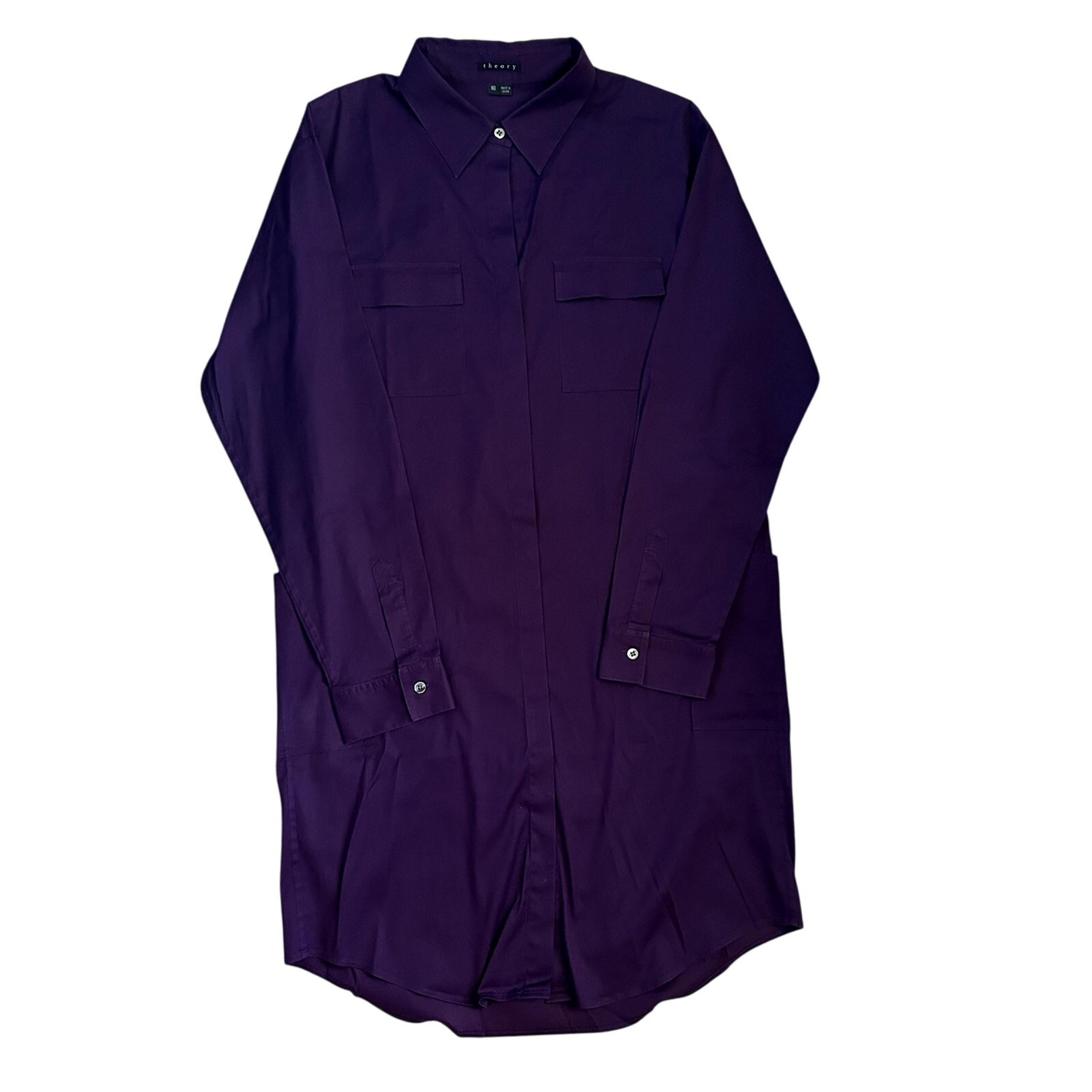 Theory Dark Purple Long sleeve big Pockets Meliba Casual Shirtdress Size 10