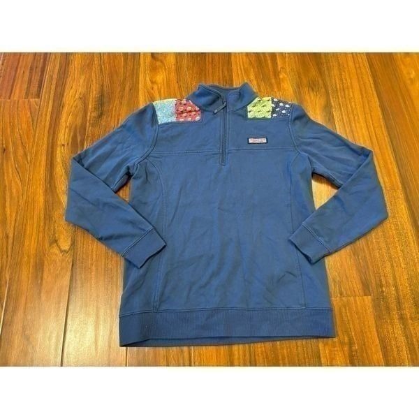Vineyard Vines Classic Patchwork Christmas Holiday Navy Quarterzip Sweatshirt