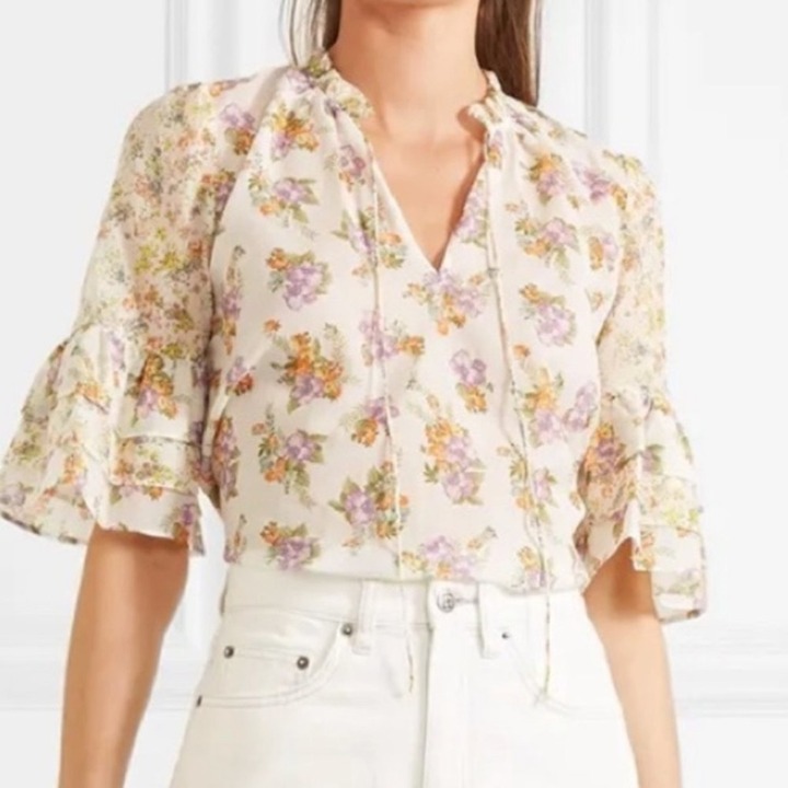Alice + Olivia Julius Floral Silk Blend Blouse Medium
