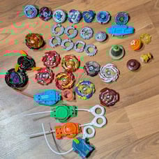 Large Lot Beyblade Pieces Tops Metal Cords Launchers Tomy 36 Items