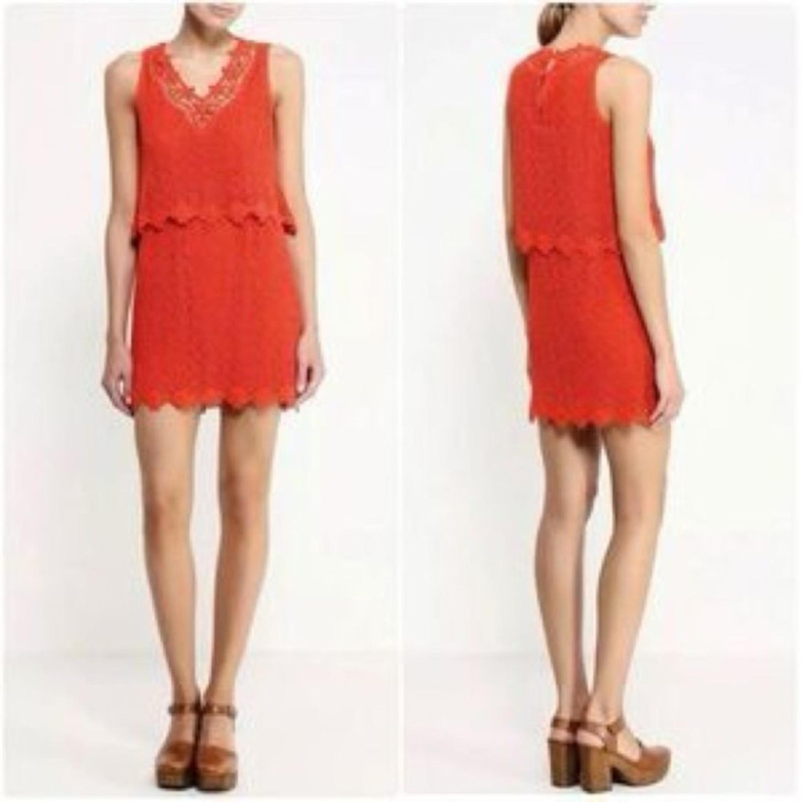 Topshop Crochet Lace Mini Dress in Poppy Red Orange Resortwear, Size 2