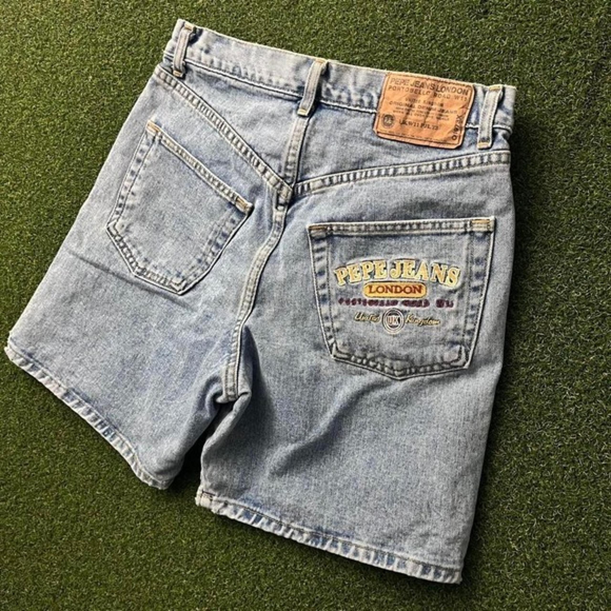 Vintage 90s Pepe Jeans London USA Made Embroidered Denim Shorts Jorts