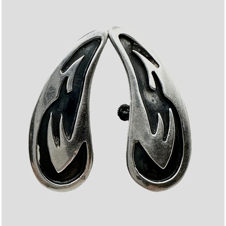 Hopi Sterling Silver Tribal Overlay Earrings Screwback Climbers Native American