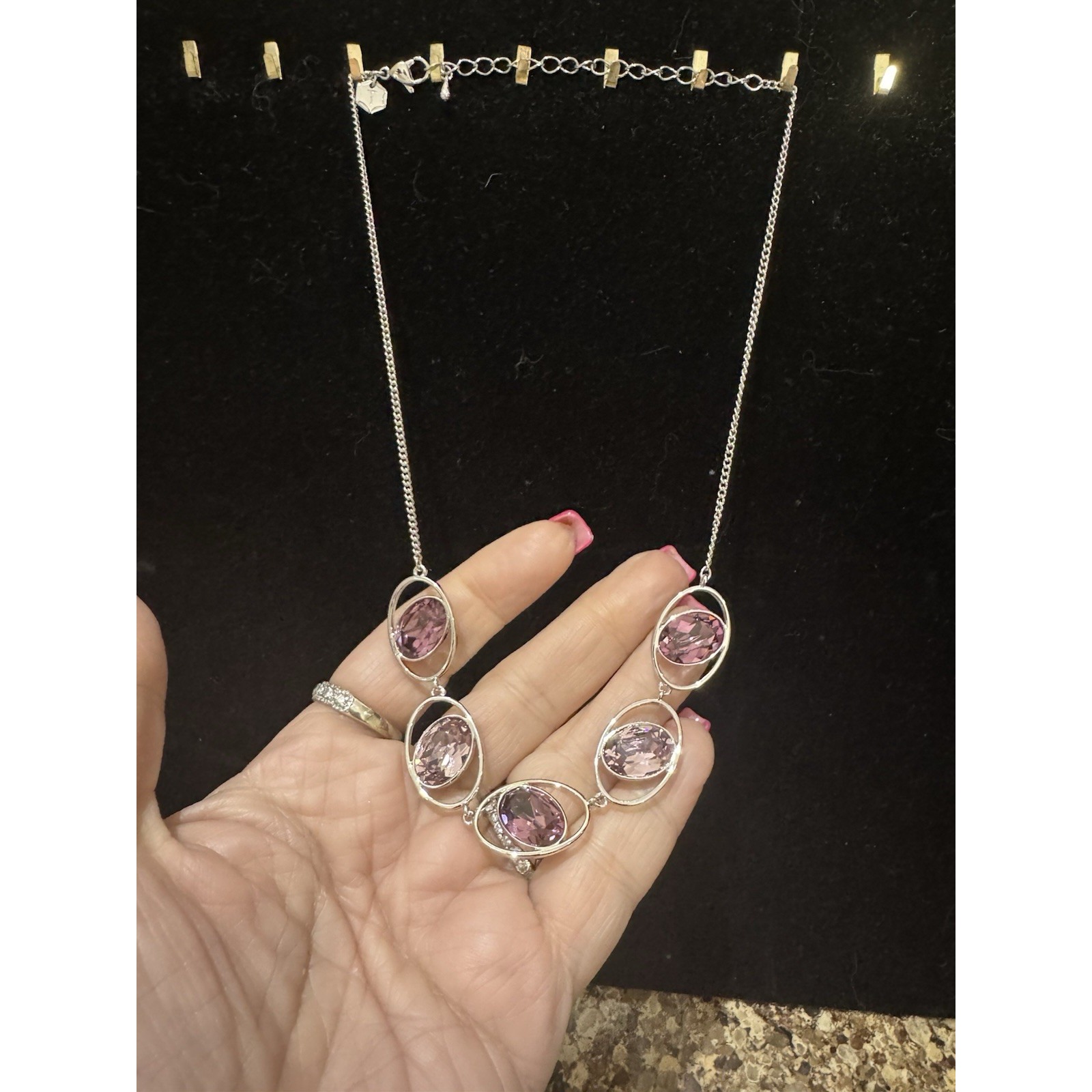 Touchstone Crystal In Rotation Necklace 15-18" Rhodium Plated NEW