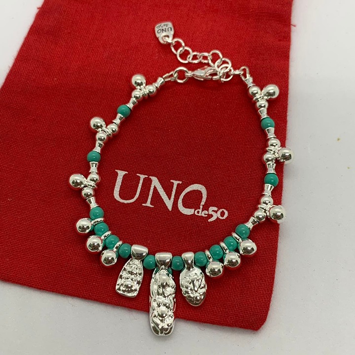 Uno de 50 Silver bracelet - Blue Crystals silver beads bracelet with a lobster