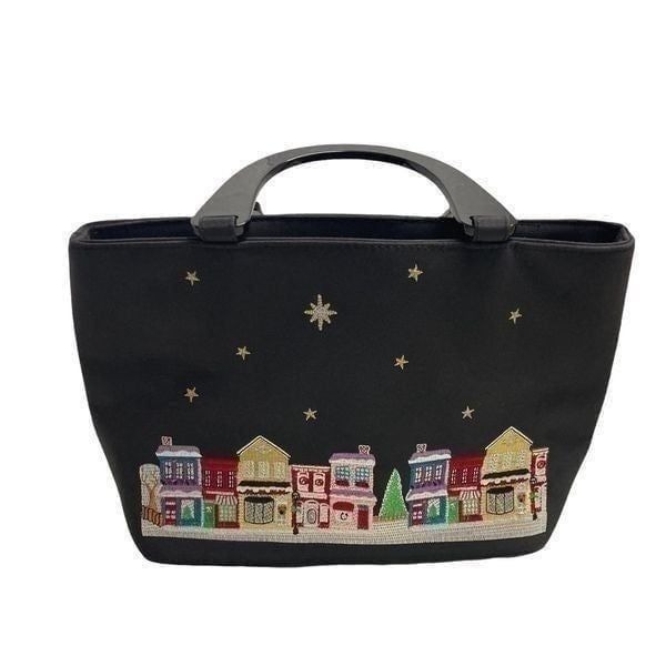 KIM ROGERS Christmas Embroidered Handbag Satchel Black 12X4X8