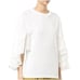 Chloe' Womens White Jersey Open Sleeve Flounce Crewneck Top Blouse Size XL