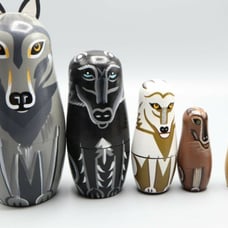 Vintage Lot of 3 Spirit Nesting Dolls Owl Wolf Elephant Painted Rare Animals