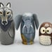 Vintage Lot of 3 Spirit Nesting Dolls Owl Wolf Elephant Painted Rare Animals