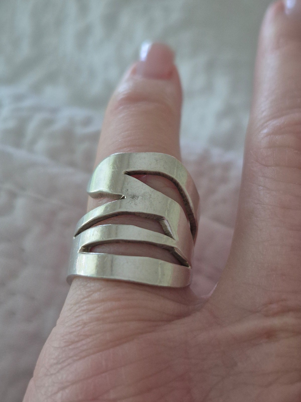 Vtg.Mexico Sterling Silver " Tiger Strips" thick Ring- sz6