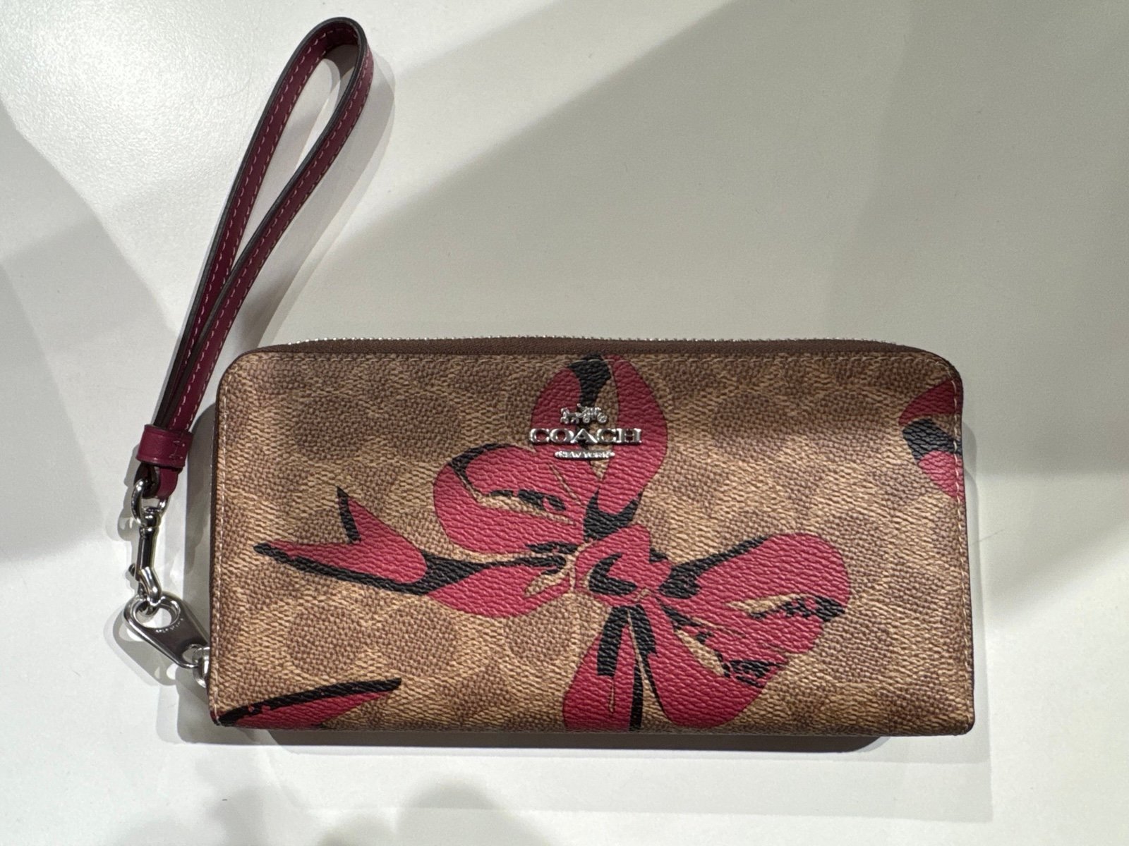 Coach Long Zip Around Wallet - CZ326 Signature Canvas w/Pink Bow Print -NWT