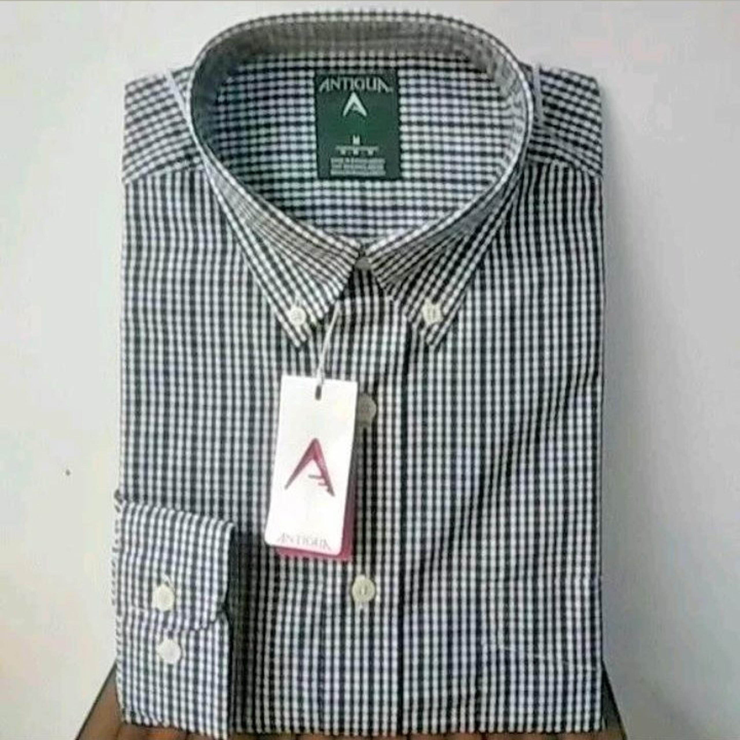 Men's Antigua Green Check L/S Shirt. M