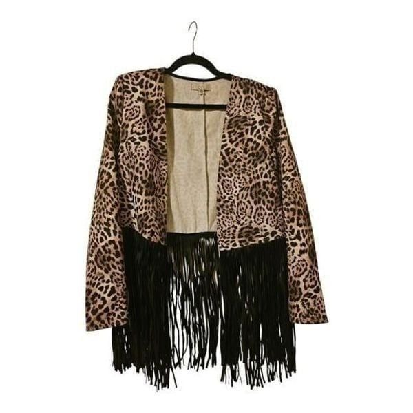 OVI Leopard Faux Leather Fringe Jacket - Size Medium