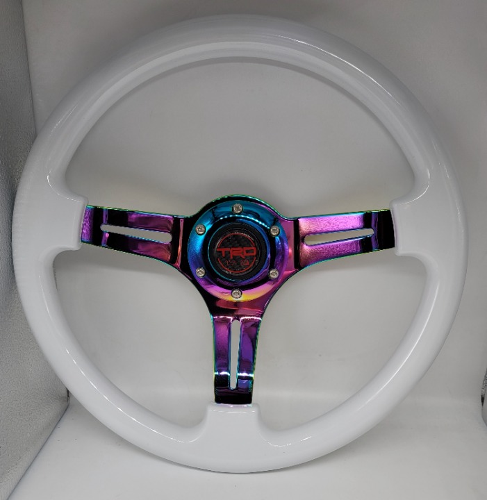 NEW 350mm 14 Universal TRD ABS Racing Steering Wheel White With Neo Spoke