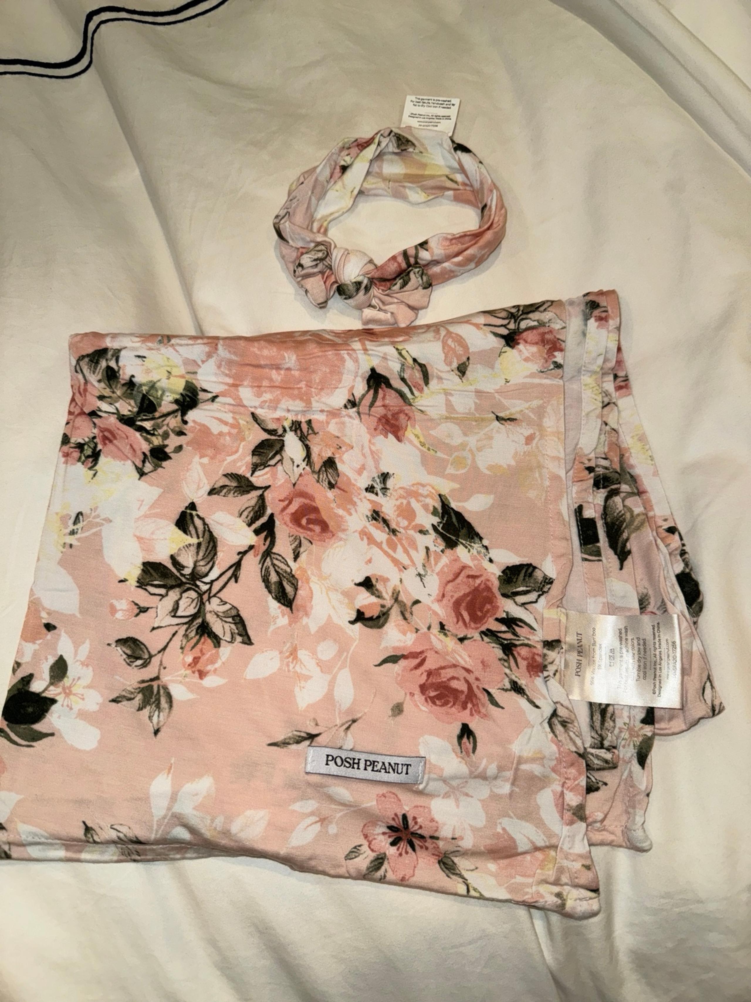 vintage pink rose swaddle and headband set - Posh peanut
