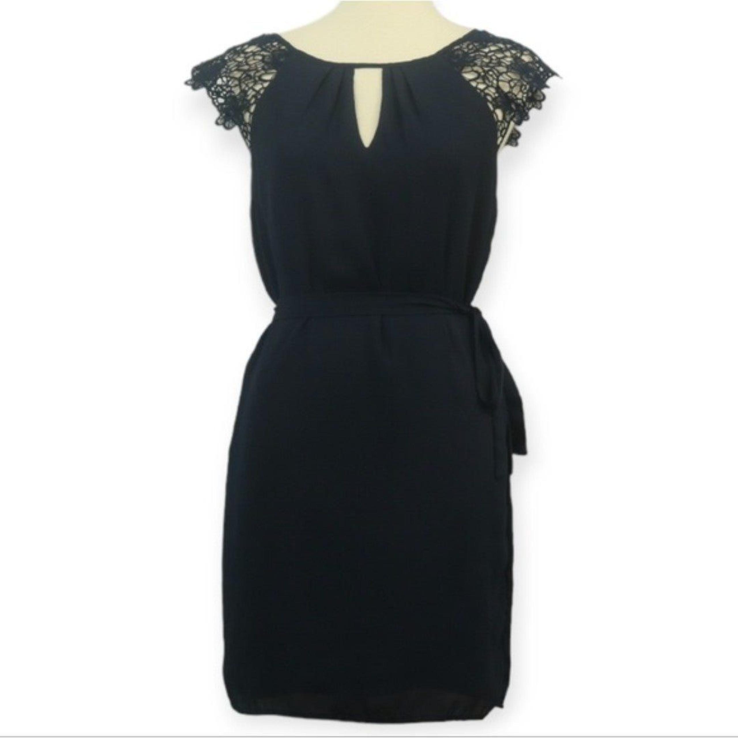 Forever 21 Navy Blue Chiffon Crochet Cap Sleeve Dress S