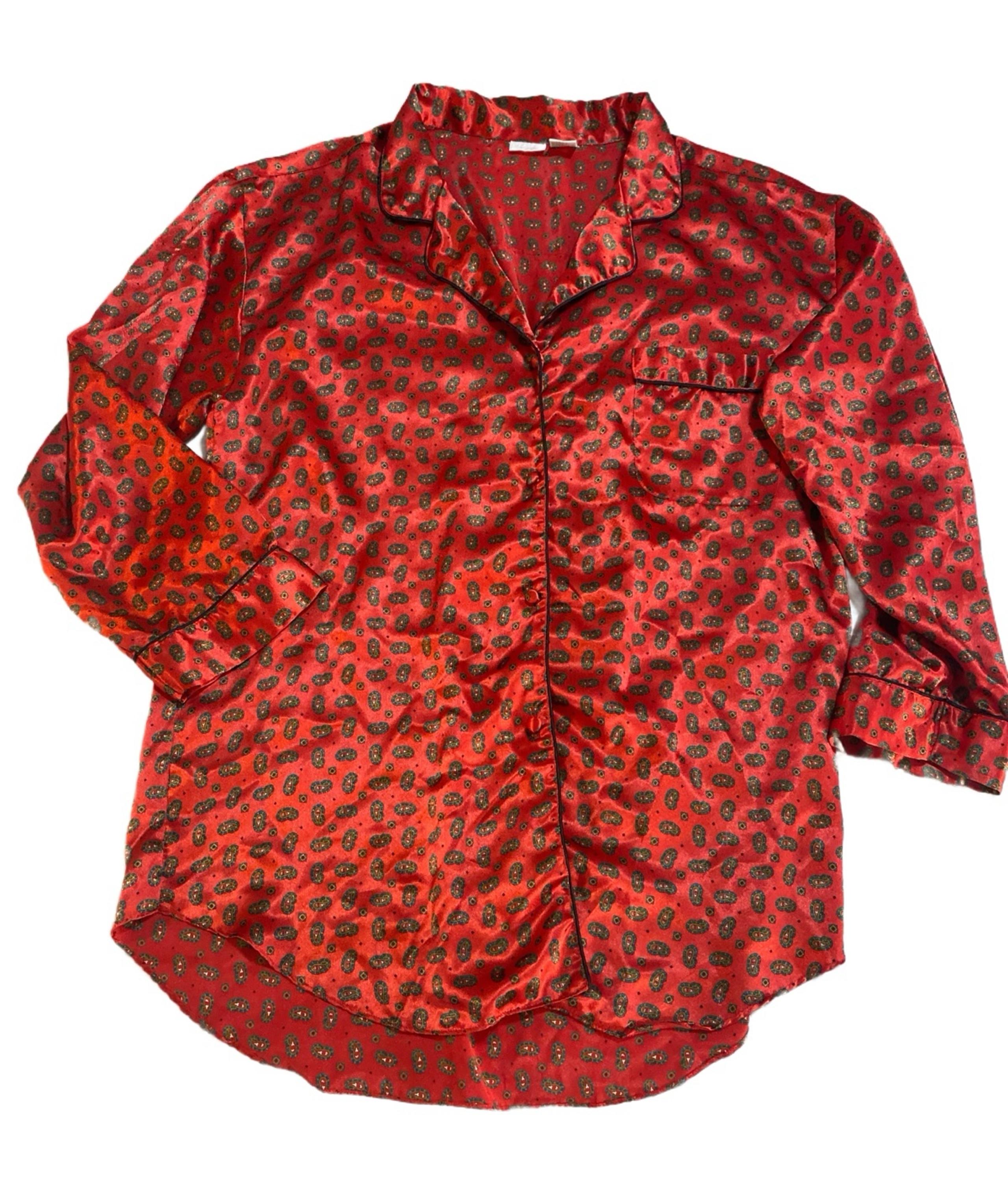 Cacique Lingerie Sleep Shirt Purple Paisley Long Sleeve Silky Womens Medium