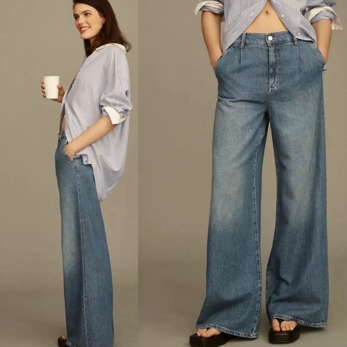 Pilcro by Anthropologie Pleated High Rise Wide Leg Raw Hem Jeans Sz 25