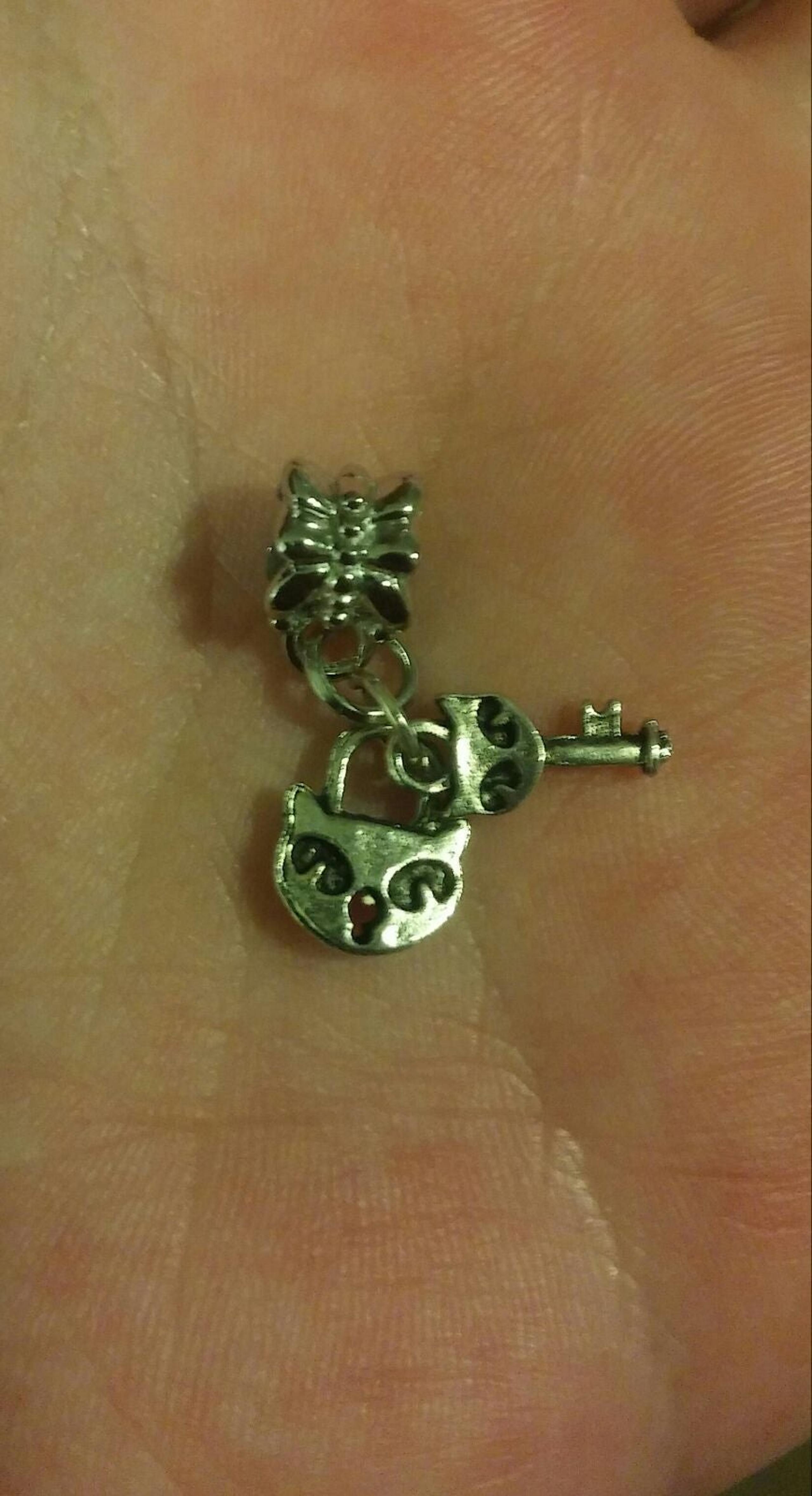Silver 925 Kitty Mask Face & Key Charm