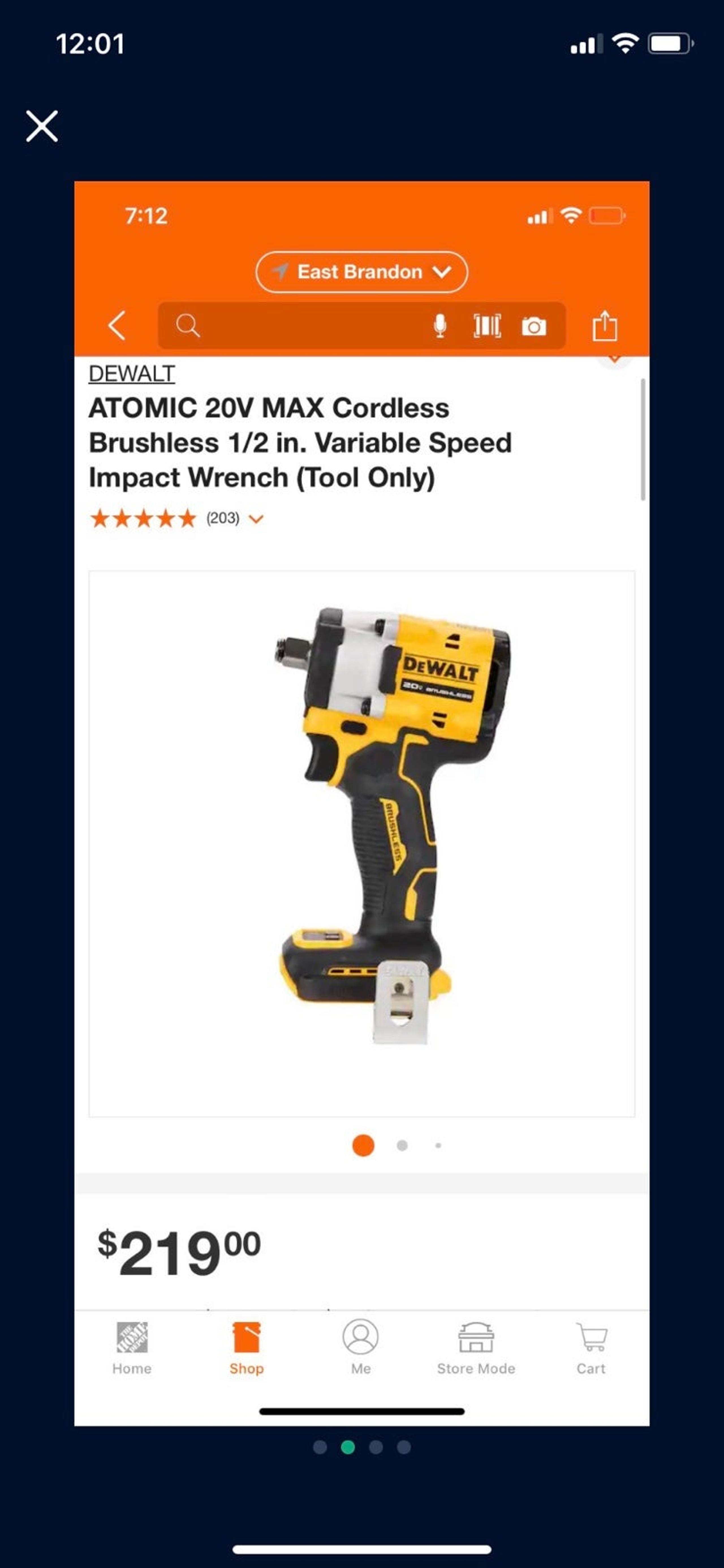 DeWALT Atomic Brushless Cordless Compact impact wrench 1/2 in