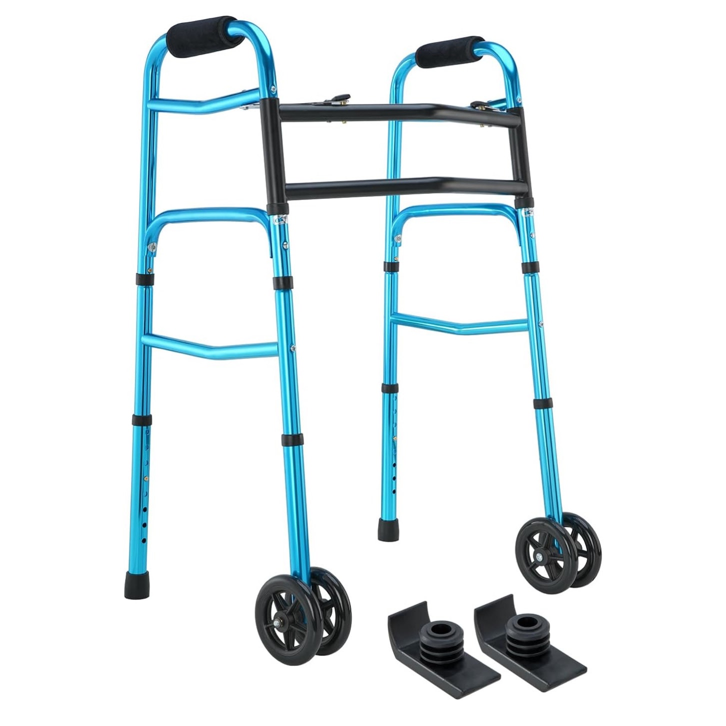 OasisSpace Heavy Duty Bariatric Folding Walker 5 Wheels Supports 500 lbs, BLUE