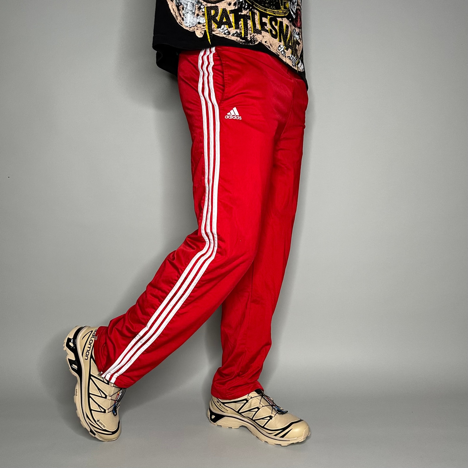 Adidas Sweatpants Red Polyester White 3 Stripes Wisconsin