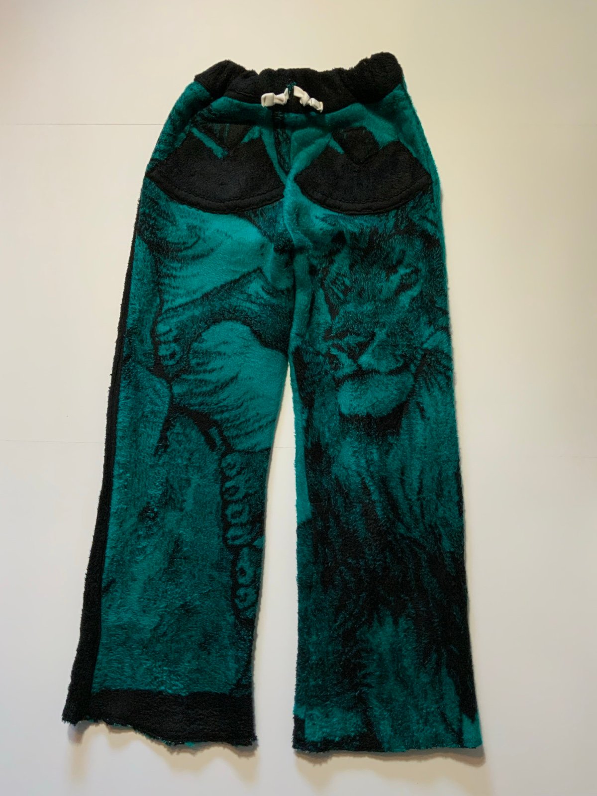 Vintage Reworked San Marcos Lion Pile Fleece Blanket AOP Wide Leg Upcycled Pants