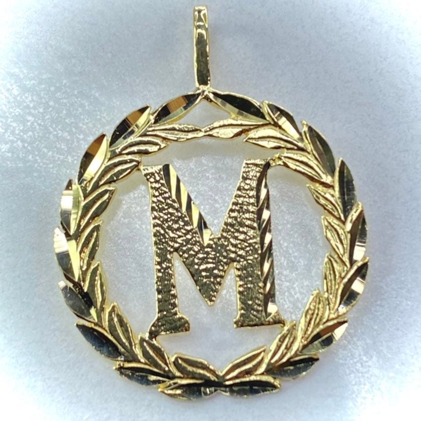 14K Solid Gold Initial Letter M Pendant