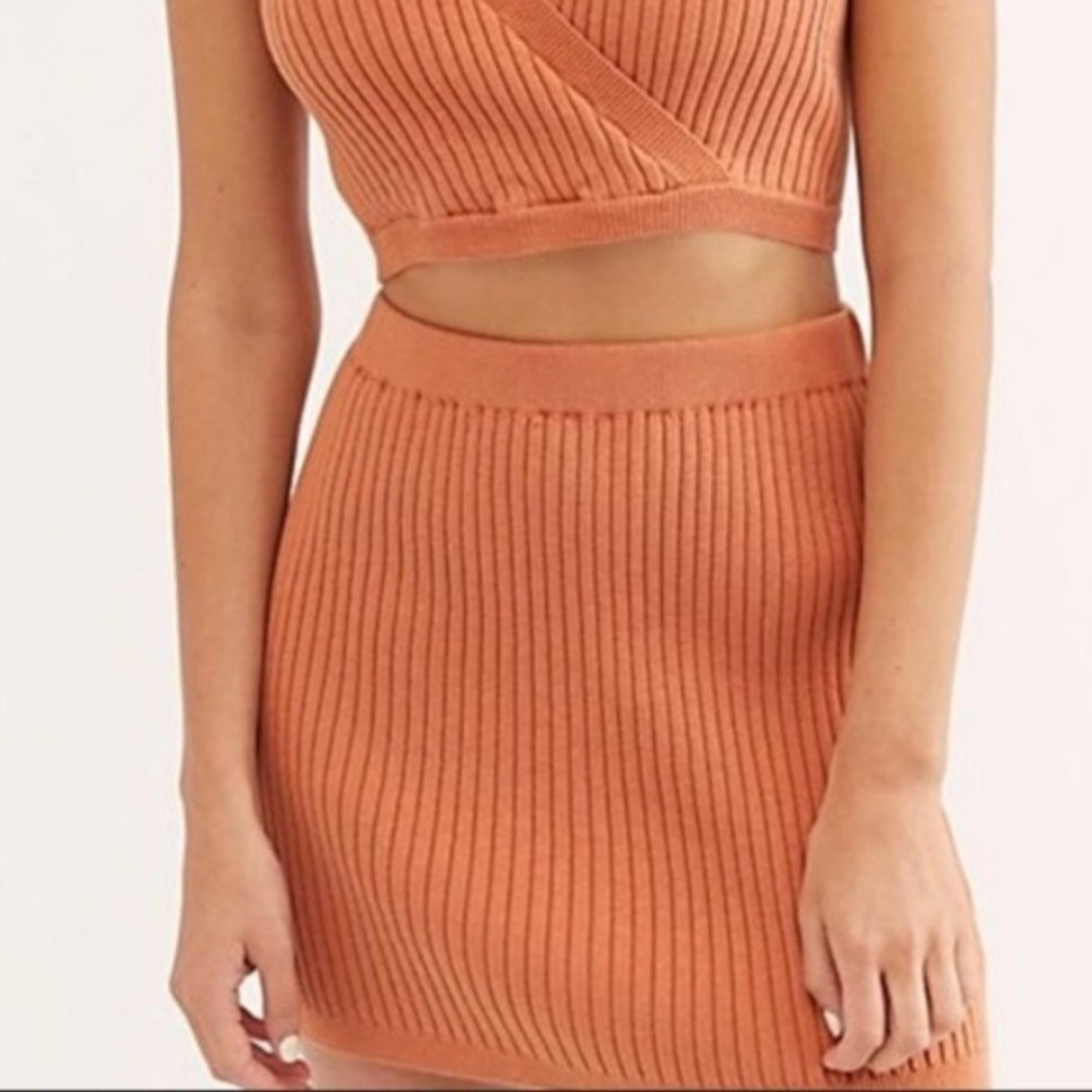 Free People FP Beach Orange Ribbed Mini Skirt Size Medium