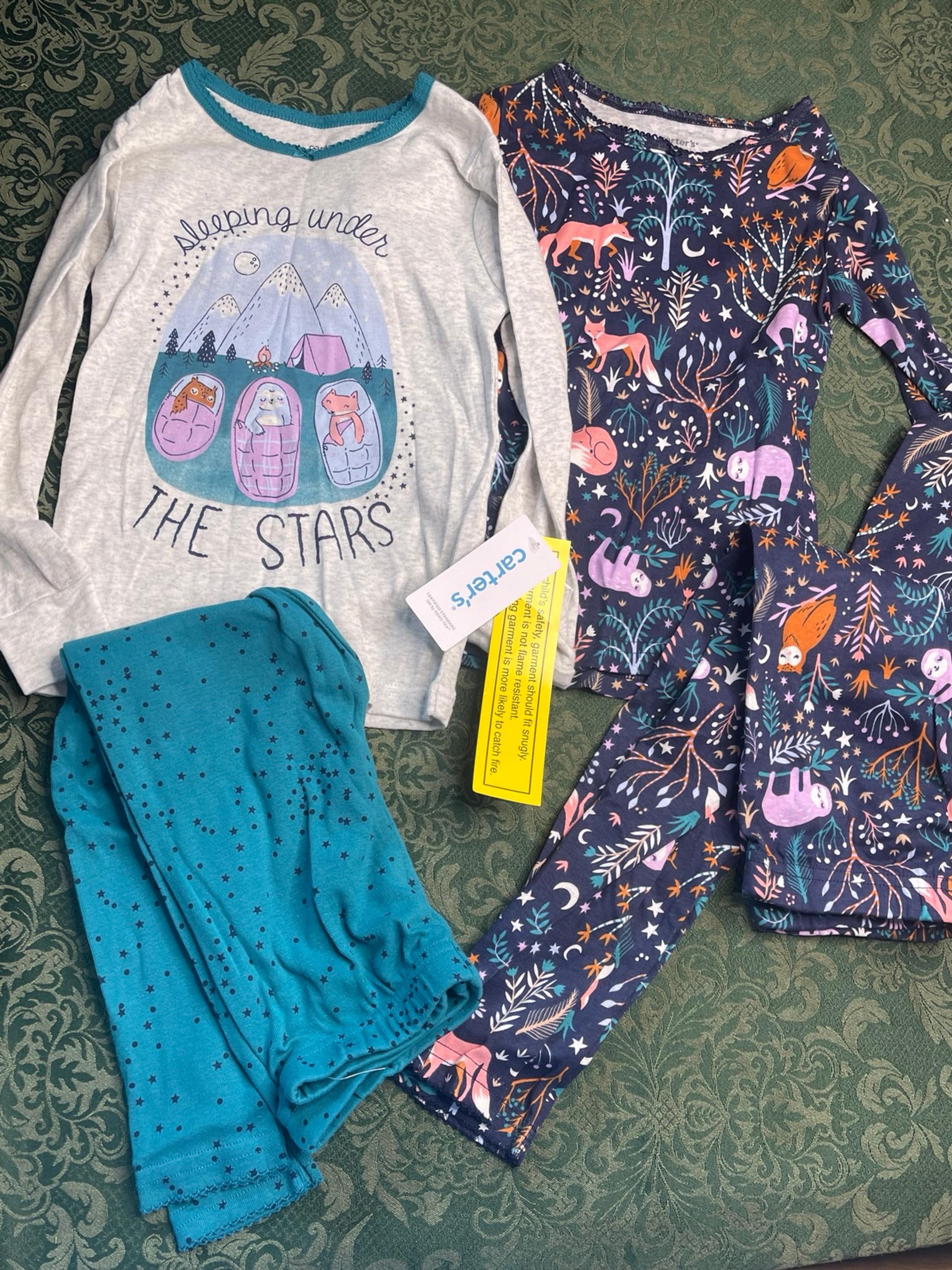 NWt 5 fox owls birds sloths monkeys carters pajamas jungle camping adventure