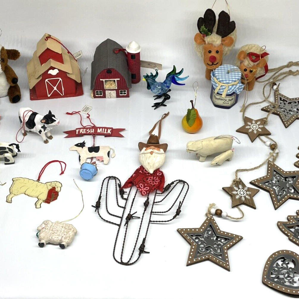 Country Christmas Ornaments Farm Animals Cowboy Rustic Homestead Lot of 20