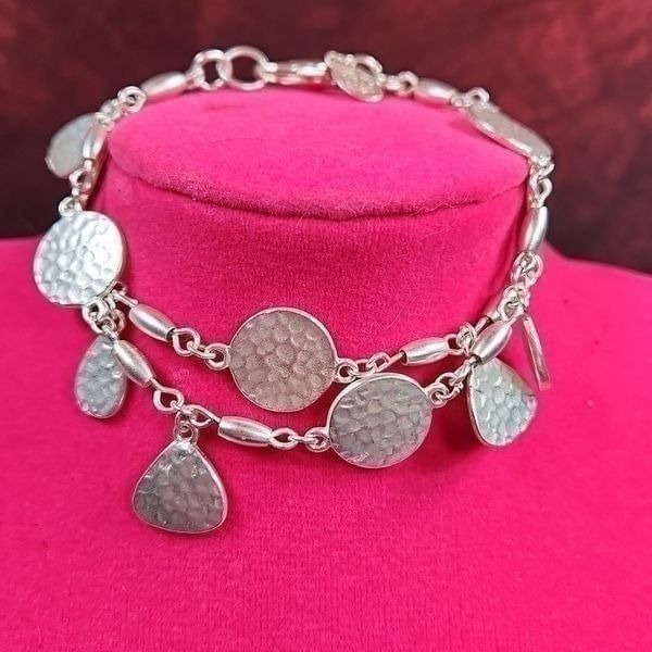 Premier Designs Silver Hammered Print Multi Strand Clasp Bracelet