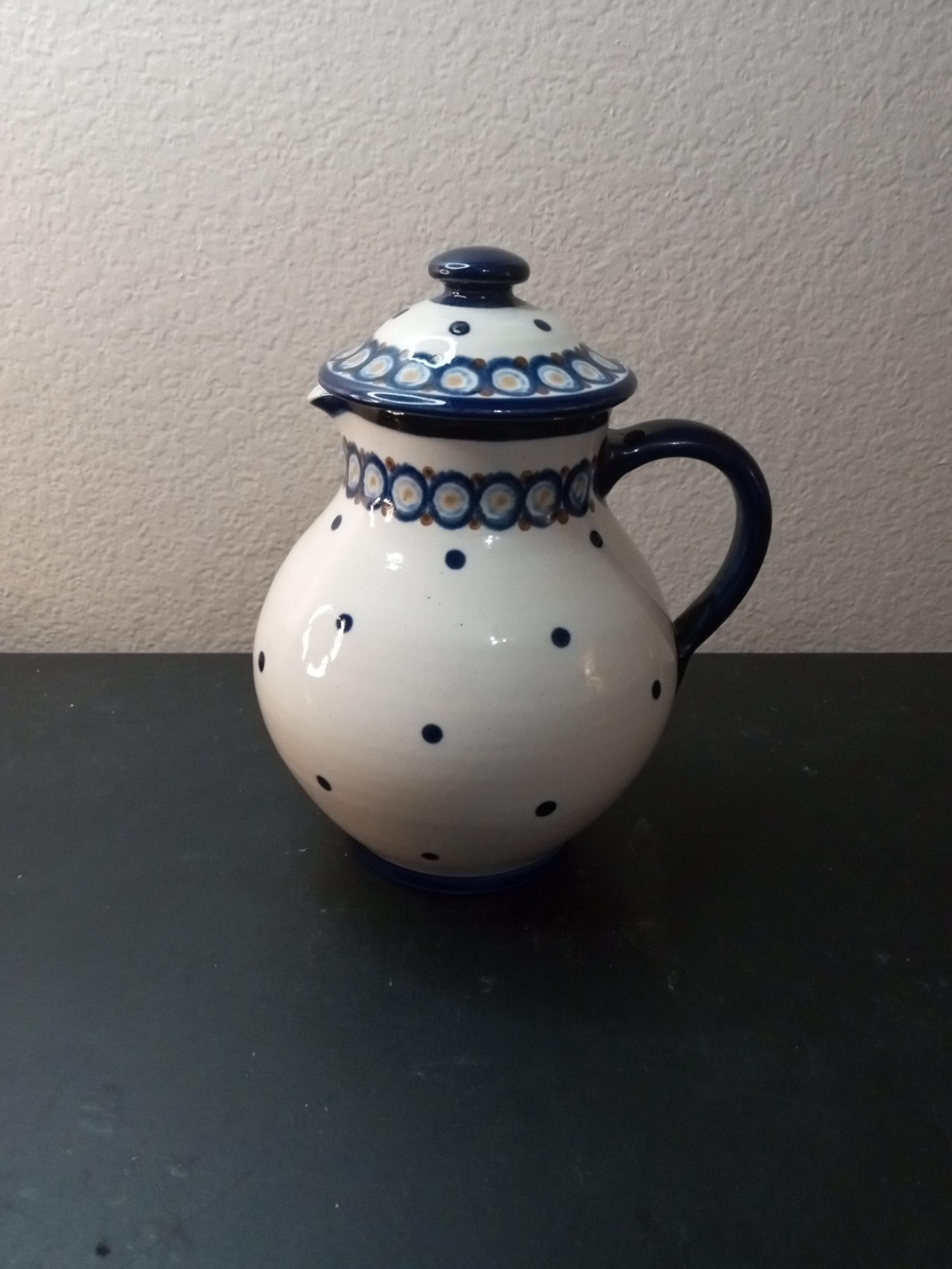 EXQUISITE RARE KL Hand painted Stoneware 7" Lidded Pitcher Made In Germany