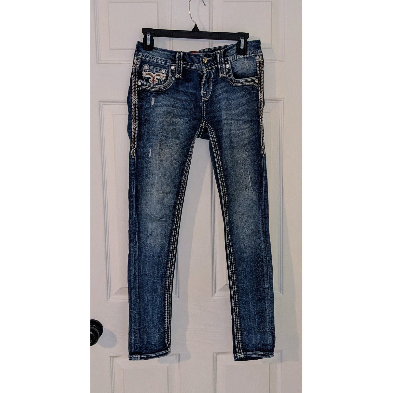 Rock Revival Dianeya Ankle Skinny Jeans Embellished Pockets Denim Size 27