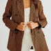 Free People Women’s Ashby Plaid Double Breasted Blazer in Brown Sz XL NEW