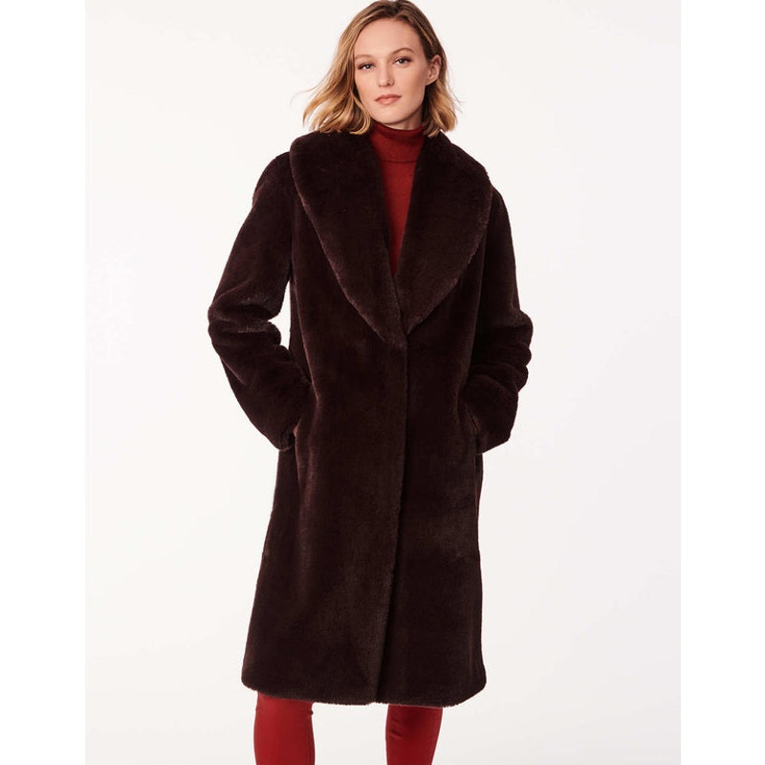 Bernardo Faux Fur Cherry Wood Shawl Collar Coat NWT