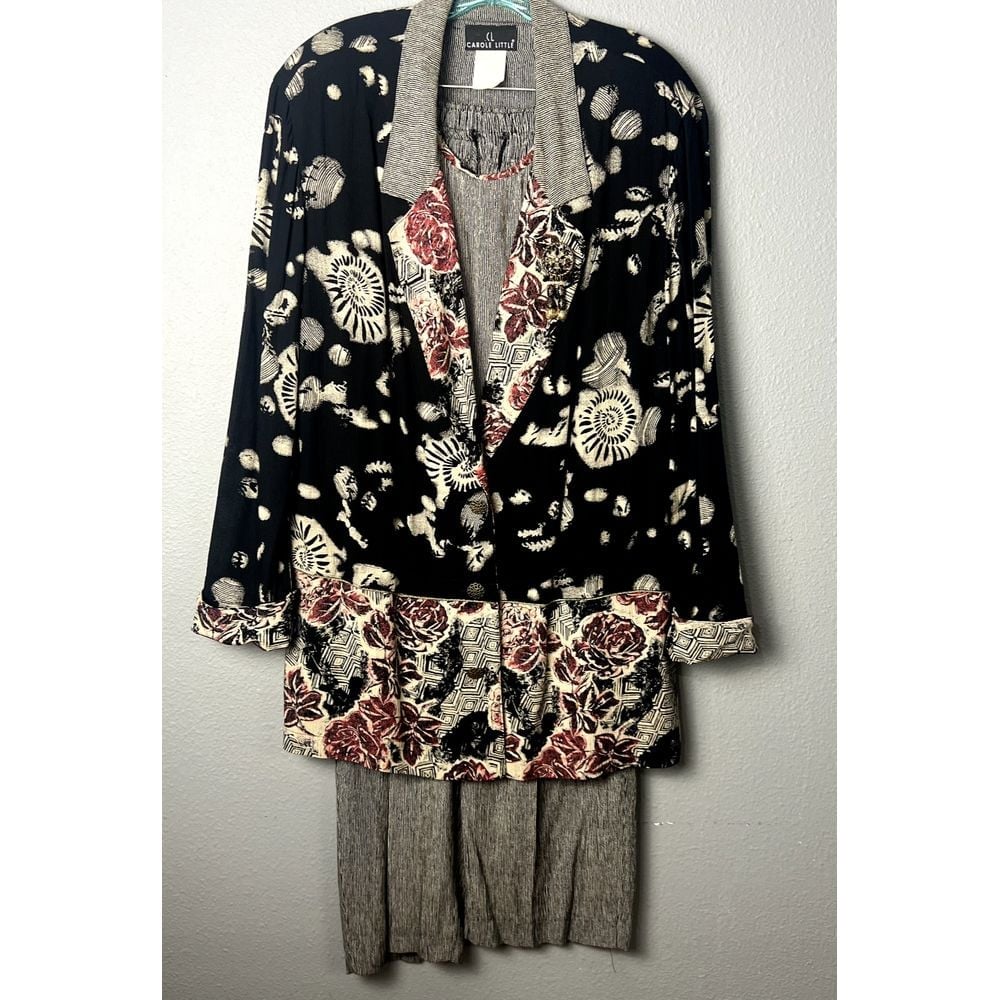 Carole Little Vintage Size 10 Floral Artsy Blazer, Sleeveless Blouse & Pants Set
