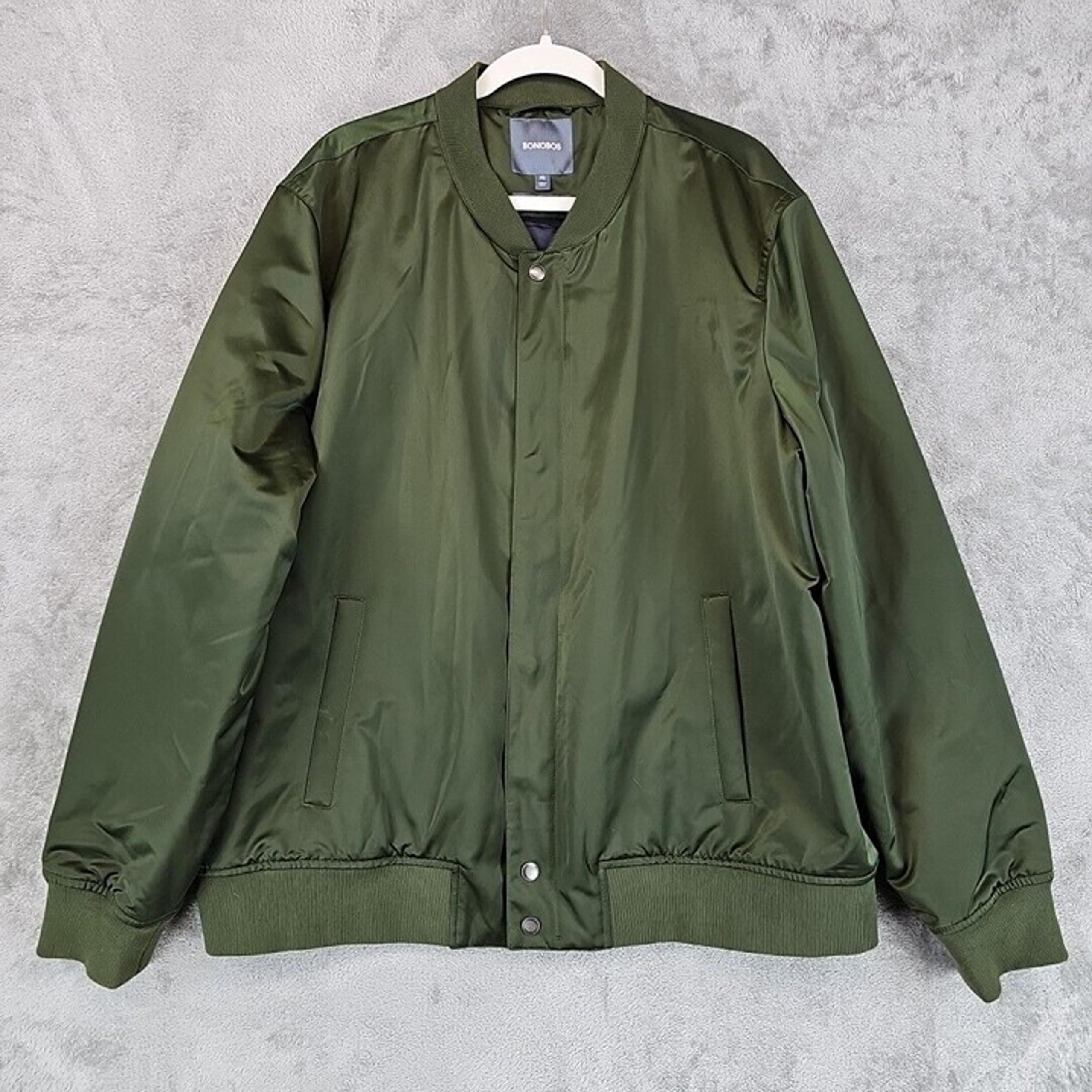Bonobos Slim Fit Bomber Jacket Mens Size XXL Olive Green Quilted Liner Sateen