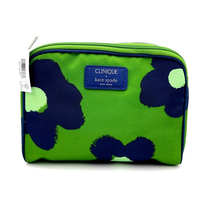 New with Tag! Clinique x Kate Spade Green Navy Makeup Bag Zipper Pouch