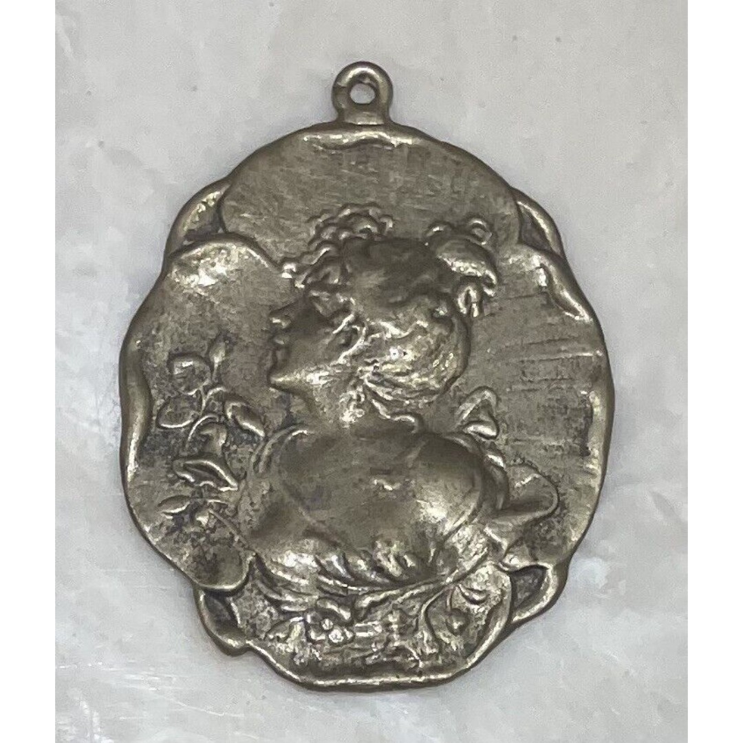 Vintage Art Nouveau Revival Woman with Floral Flowers Oval Necklace Pendant